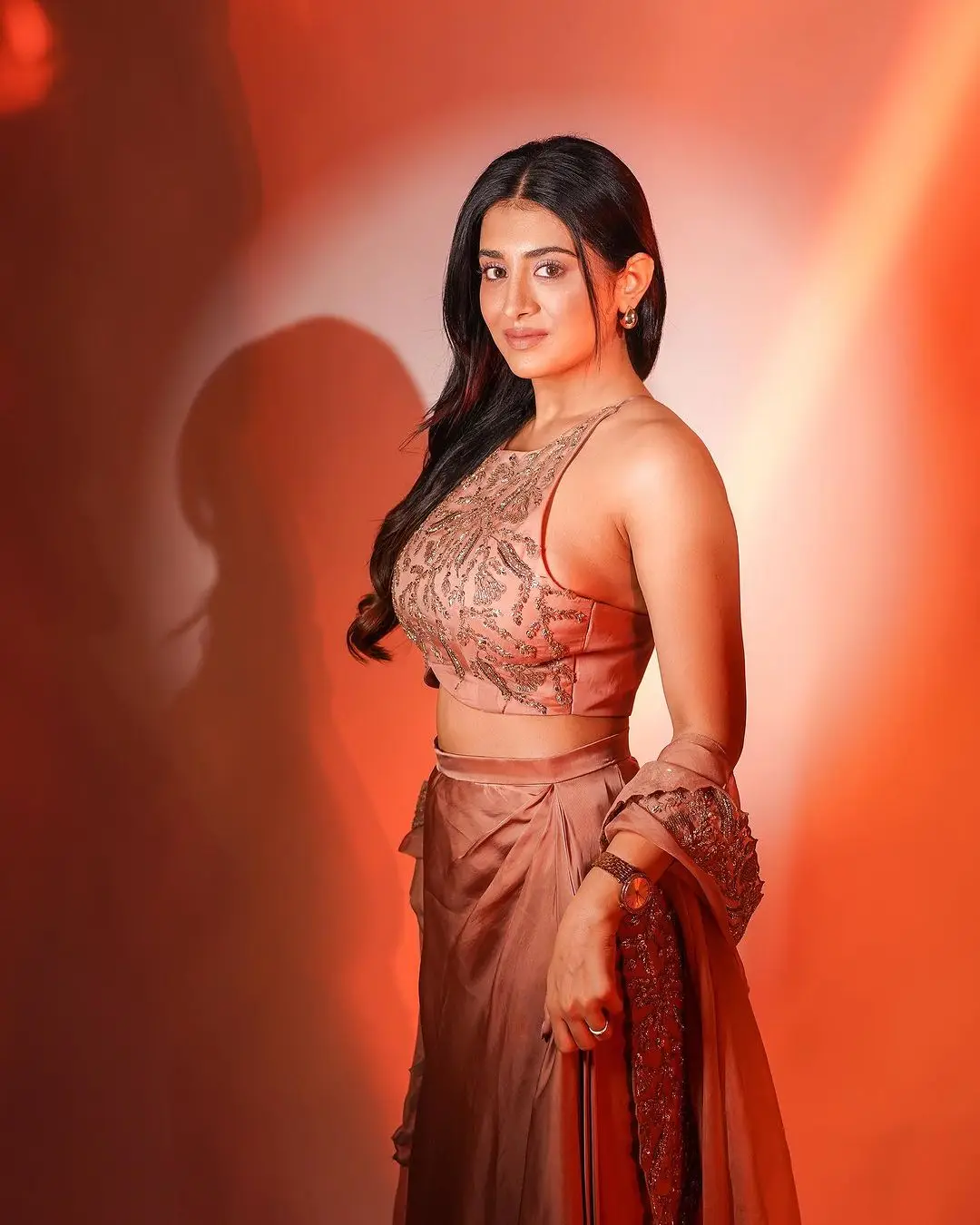 Tollywood Actress Rashi Singh Stills in Orange Lehenga Choli